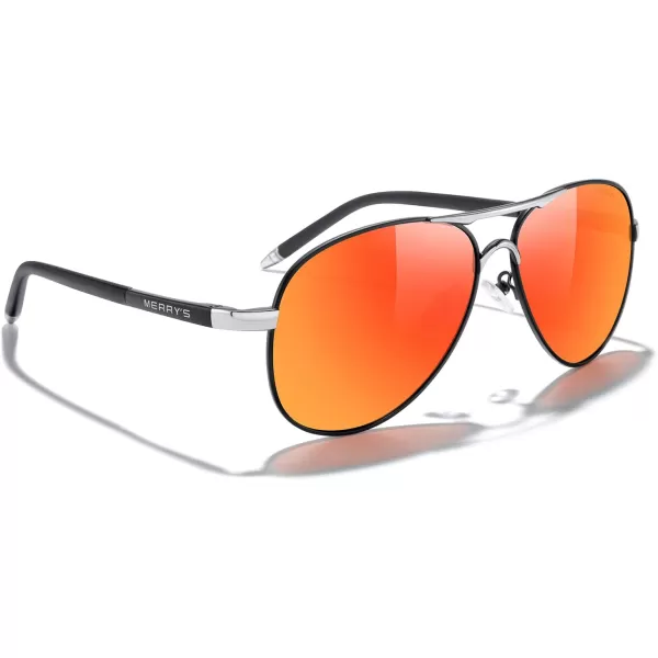 MERRYS Aviator Sunglasses For Men Women Polarized Driving Sun glasses UV400 Protection S8513Black FrameSilver BridgeRed Mirror Lens
