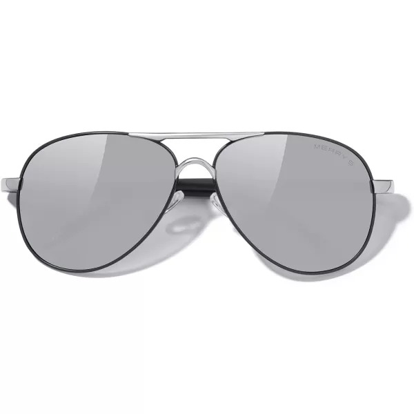 MERRYS Aviator Sunglasses For Men Women Polarized Driving Sun glasses UV400 Protection S8513Black FrameSilver BridgeSilver Mirror Lens