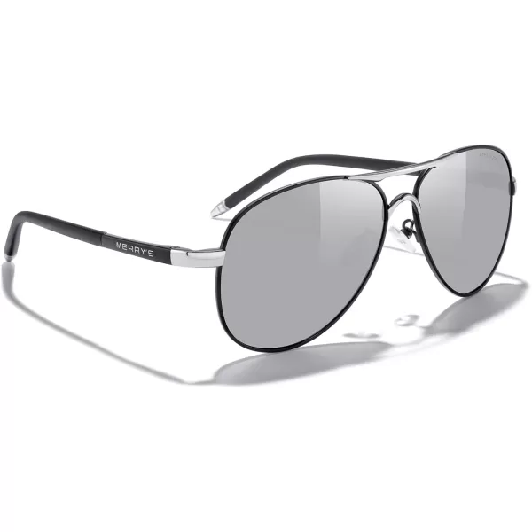 MERRYS Aviator Sunglasses For Men Women Polarized Driving Sun glasses UV400 Protection S8513Black FrameSilver BridgeSilver Mirror Lens