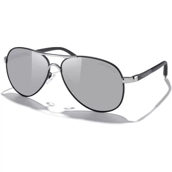 MERRYS Aviator Sunglasses For Men Women Polarized Driving Sun glasses UV400 Protection S8513Black FrameSilver BridgeSilver Mirror Lens