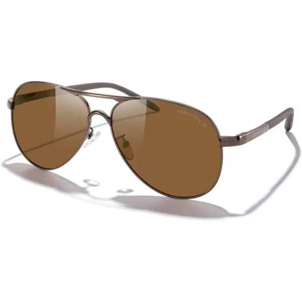 MERRYS Aviator Sunglasses For Men Women Polarized Driving Sun glasses UV400 Protection S8513Brown FrameBrown BridgeBrown Lens