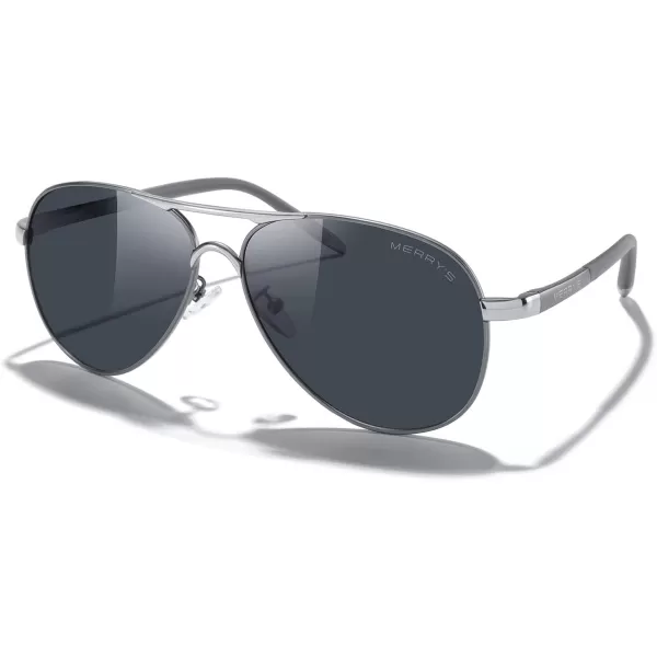 MERRYS Aviator Sunglasses For Men Women Polarized Driving Sun glasses UV400 Protection S8513Gray FrameSilver BridgeBlack Lens
