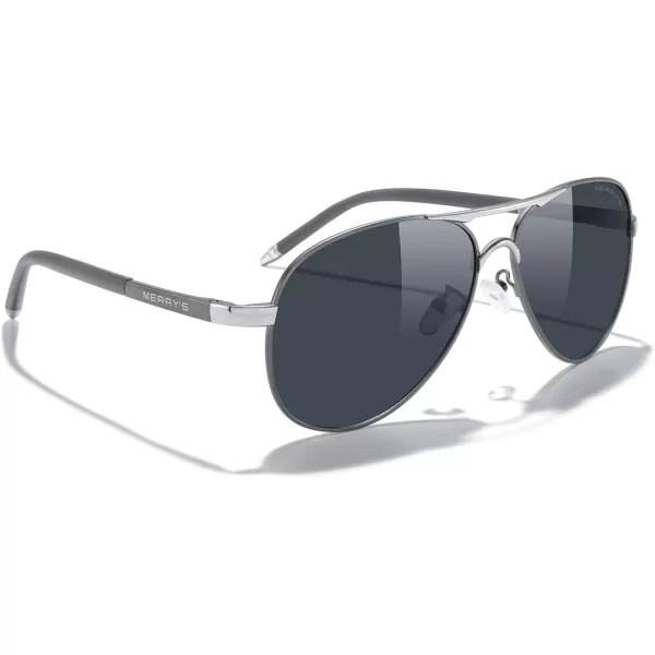 MERRYS Aviator Sunglasses For Men Women Polarized Driving Sun glasses UV400 Protection S8513Gray FrameSilver BridgeBlack Lens