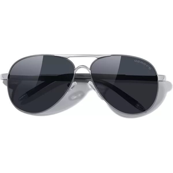 MERRYS Aviator Sunglasses For Men Women Polarized Driving Sun glasses UV400 Protection S8513Gray FrameSilver BridgeBlack Lens
