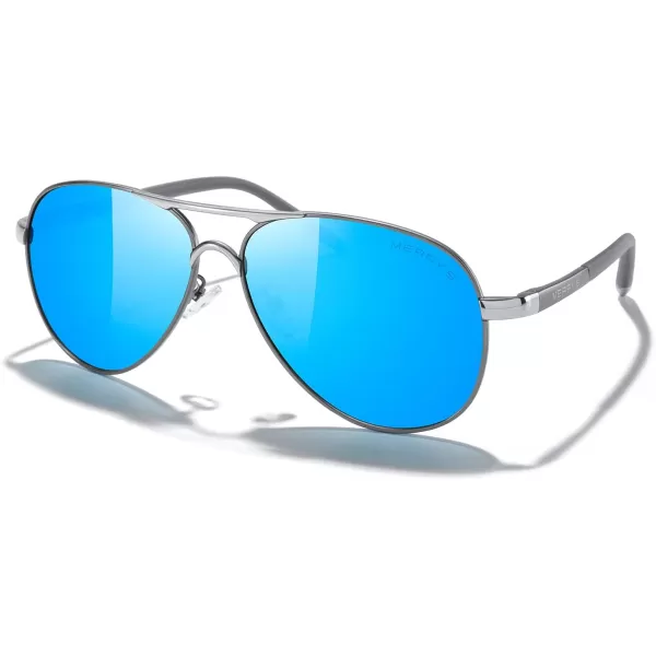 MERRYS Aviator Sunglasses For Men Women Polarized Driving Sun glasses UV400 Protection S8513Gray FrameSilver BridgeBlue Mirror Lens