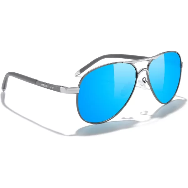 MERRYS Aviator Sunglasses For Men Women Polarized Driving Sun glasses UV400 Protection S8513Gray FrameSilver BridgeBlue Mirror Lens