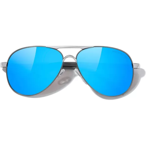 MERRYS Aviator Sunglasses For Men Women Polarized Driving Sun glasses UV400 Protection S8513Gray FrameSilver BridgeBlue Mirror Lens
