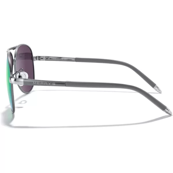 MERRYS Aviator Sunglasses For Men Women Polarized Driving Sun glasses UV400 Protection S8513Gray FrameSilver BridgeGreen Mirror Lens
