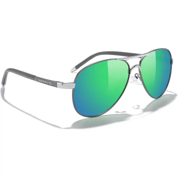 MERRYS Aviator Sunglasses For Men Women Polarized Driving Sun glasses UV400 Protection S8513Gray FrameSilver BridgeGreen Mirror Lens