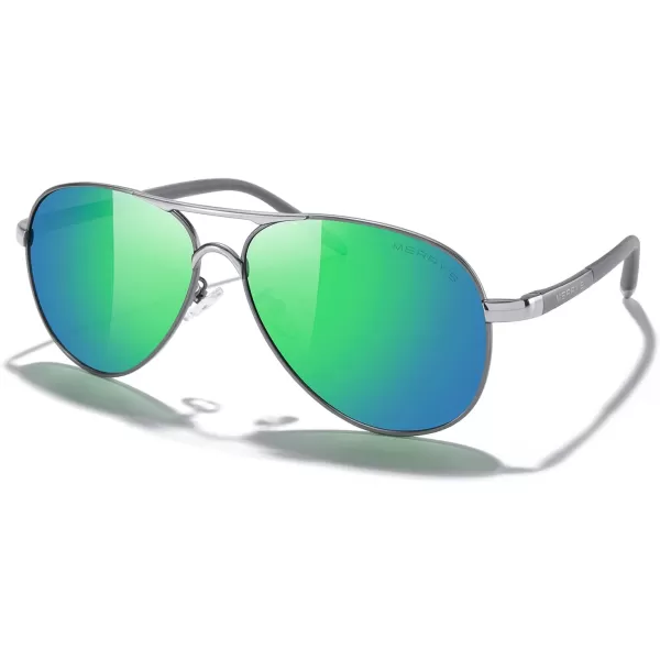 MERRYS Aviator Sunglasses For Men Women Polarized Driving Sun glasses UV400 Protection S8513Gray FrameSilver BridgeGreen Mirror Lens