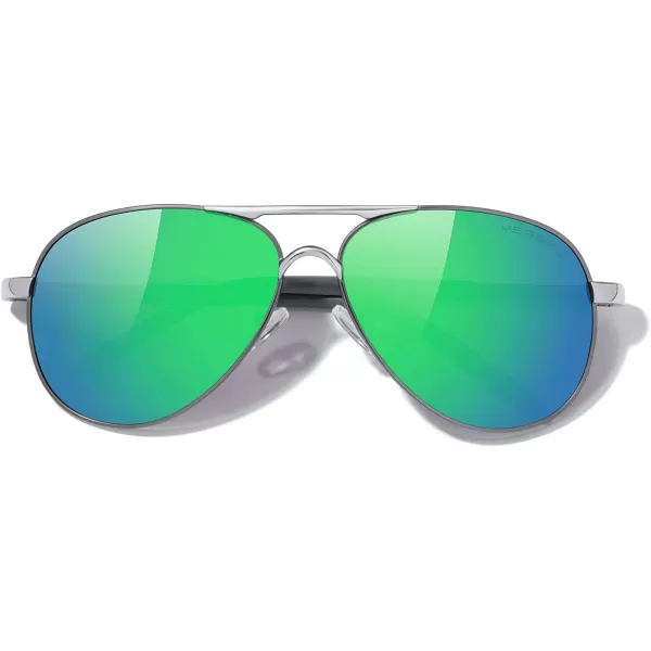 MERRYS Aviator Sunglasses For Men Women Polarized Driving Sun glasses UV400 Protection S8513Gray FrameSilver BridgeGreen Mirror Lens