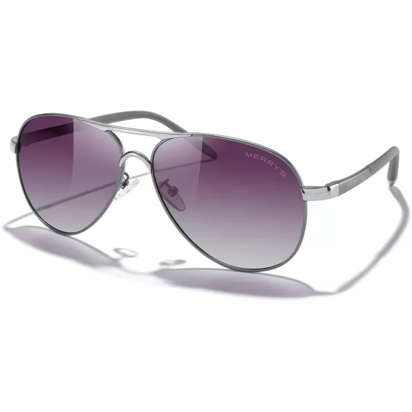 MERRYS Aviator Sunglasses For Men Women Polarized Driving Sun glasses UV400 Protection S8513Gray FrameSilver BridgePurple Gradient Lens