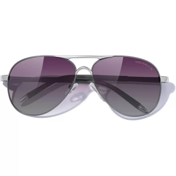 MERRYS Aviator Sunglasses For Men Women Polarized Driving Sun glasses UV400 Protection S8513Gray FrameSilver BridgePurple Gradient Lens