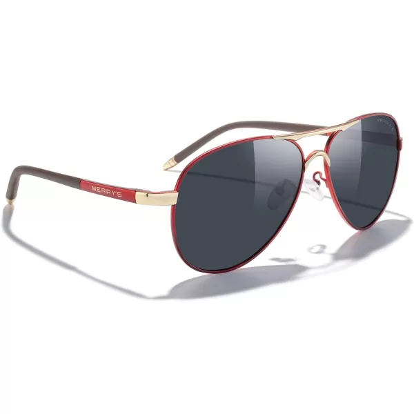 MERRYS Aviator Sunglasses For Men Women Polarized Driving Sun glasses UV400 Protection S8513Red FrameGold BridgeBlack Lens