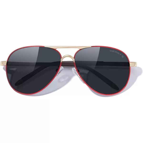 MERRYS Aviator Sunglasses For Men Women Polarized Driving Sun glasses UV400 Protection S8513Red FrameGold BridgeBlack Lens