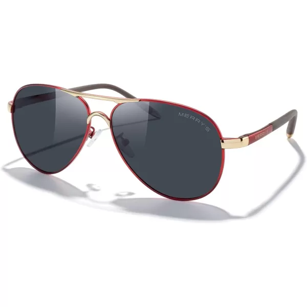 MERRYS Aviator Sunglasses For Men Women Polarized Driving Sun glasses UV400 Protection S8513Red FrameGold BridgeBlack Lens