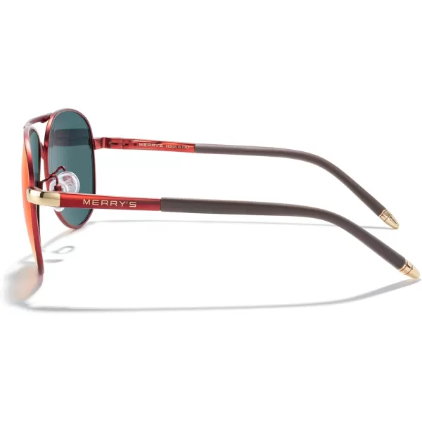 MERRYS Aviator Sunglasses For Men Women Polarized Driving Sun glasses UV400 Protection S8513Red FrameGold BridgeRed Mirror Lens