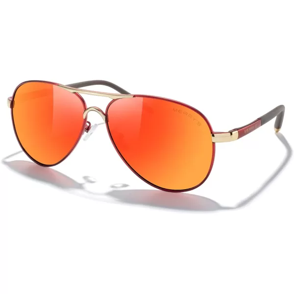 MERRYS Aviator Sunglasses For Men Women Polarized Driving Sun glasses UV400 Protection S8513Red FrameGold BridgeRed Mirror Lens