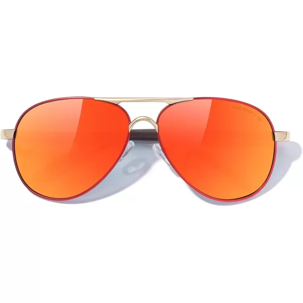 MERRYS Aviator Sunglasses For Men Women Polarized Driving Sun glasses UV400 Protection S8513Red FrameGold BridgeRed Mirror Lens