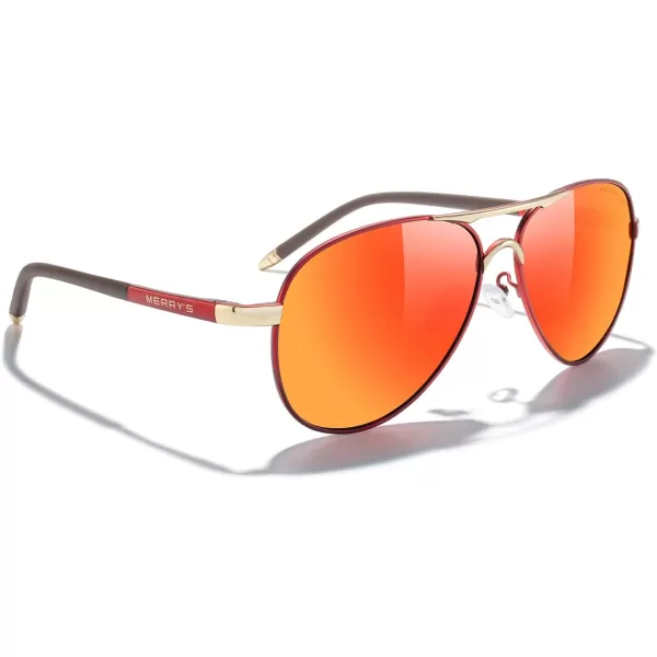 MERRYS Aviator Sunglasses For Men Women Polarized Driving Sun glasses UV400 Protection S8513Red FrameGold BridgeRed Mirror Lens