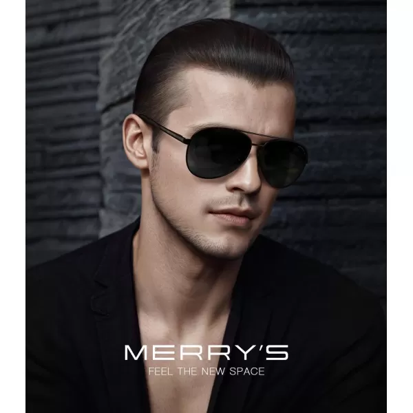 MERRYS Aviator Sunglasses for Men Women  Polarized Driving Sun glasses Mirrored Lens UV 400 Protection 58 MMBlack FrameBlack Lens
