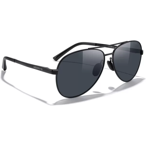 MERRYS Aviator Sunglasses for Men Women  Polarized Driving Sun glasses Mirrored Lens UV 400 Protection 58 MMBlack FrameBlack Lens