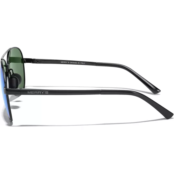 MERRYS Aviator Sunglasses for Men Women  Polarized Driving Sun glasses Mirrored Lens UV 400 Protection 58 MMBlack FrameBlue Mirror Lens