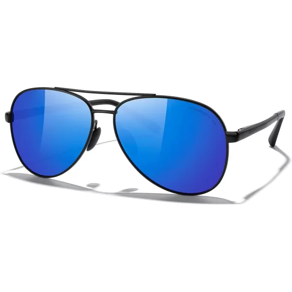 MERRYS Aviator Sunglasses for Men Women  Polarized Driving Sun glasses Mirrored Lens UV 400 Protection 58 MMBlack FrameBlue Mirror Lens
