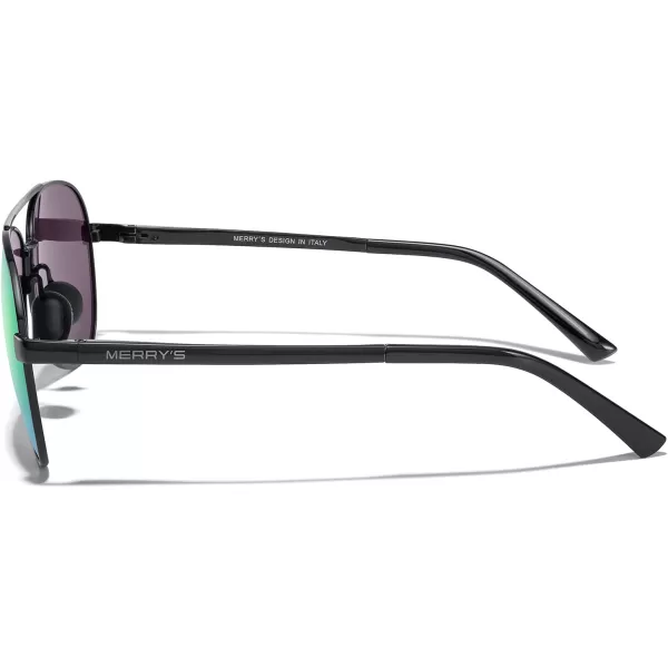 MERRYS Aviator Sunglasses for Men Women  Polarized Driving Sun glasses Mirrored Lens UV 400 Protection 58 MMBlack FrameGreen Mirror Lens