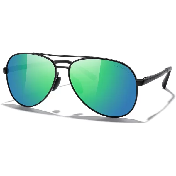 MERRYS Aviator Sunglasses for Men Women  Polarized Driving Sun glasses Mirrored Lens UV 400 Protection 58 MMBlack FrameGreen Mirror Lens