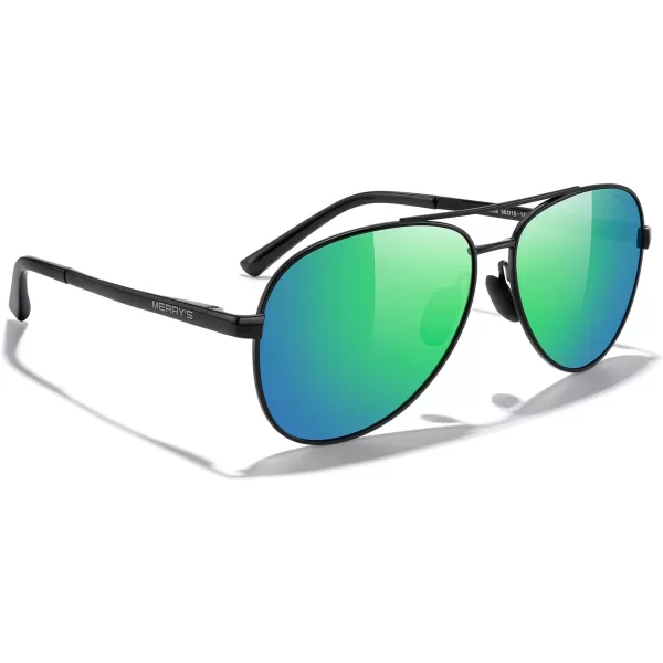 MERRYS Aviator Sunglasses for Men Women  Polarized Driving Sun glasses Mirrored Lens UV 400 Protection 58 MMBlack FrameGreen Mirror Lens