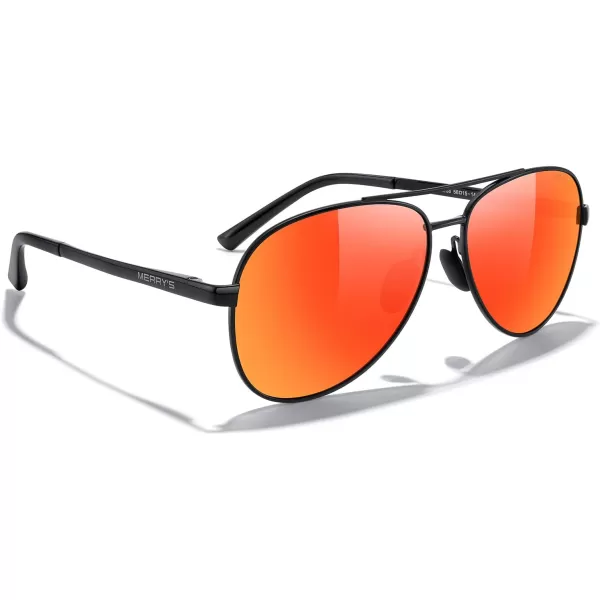 MERRYS Aviator Sunglasses for Men Women  Polarized Driving Sun glasses Mirrored Lens UV 400 Protection 58 MMBlack FrameRed Mirror Lens