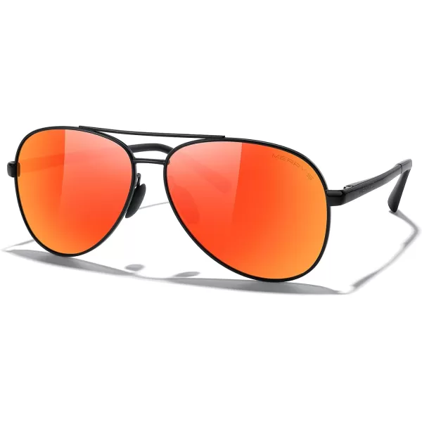 MERRYS Aviator Sunglasses for Men Women  Polarized Driving Sun glasses Mirrored Lens UV 400 Protection 58 MMBlack FrameRed Mirror Lens