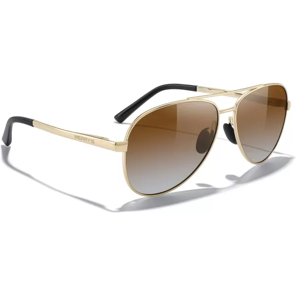 MERRYS Aviator Sunglasses for Men Women  Polarized Driving Sun glasses Mirrored Lens UV 400 Protection 58 MMGold FrameBrown Gradient Lens