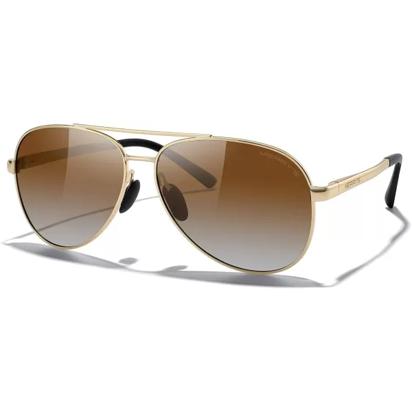 MERRYS Aviator Sunglasses for Men Women  Polarized Driving Sun glasses Mirrored Lens UV 400 Protection 58 MMGold FrameBrown Gradient Lens