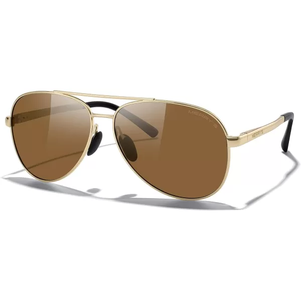 MERRYS Aviator Sunglasses for Men Women  Polarized Driving Sun glasses Mirrored Lens UV 400 Protection 58 MMGold FrameBrown Lens
