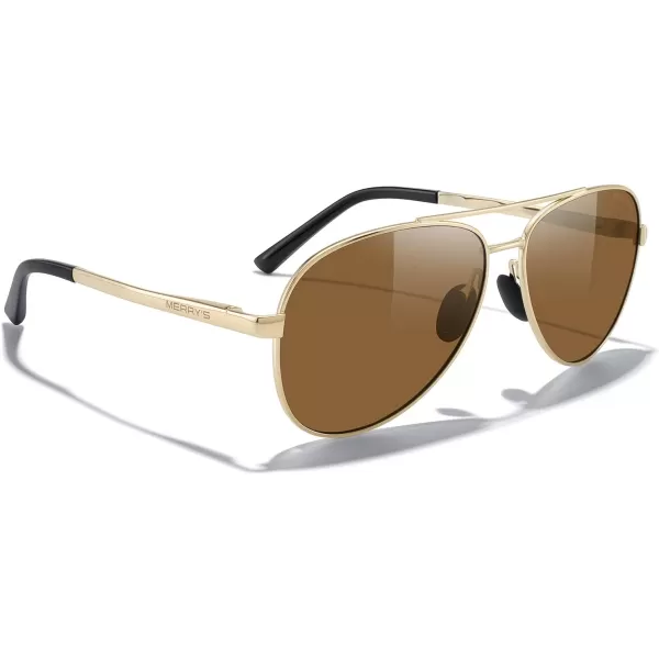 MERRYS Aviator Sunglasses for Men Women  Polarized Driving Sun glasses Mirrored Lens UV 400 Protection 58 MMGold FrameBrown Lens