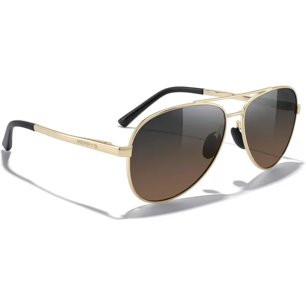 MERRYS Aviator Sunglasses for Men Women  Polarized Driving Sun glasses Mirrored Lens UV 400 Protection 58 MMGold FrameGray Brown Lens