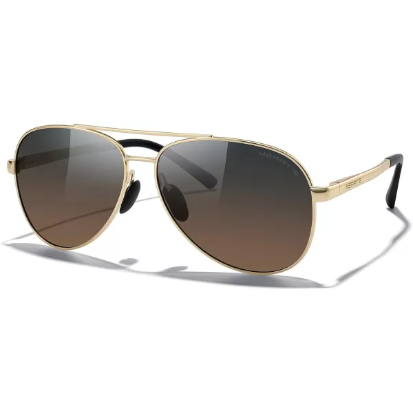 MERRYS Aviator Sunglasses for Men Women  Polarized Driving Sun glasses Mirrored Lens UV 400 Protection 58 MMGold FrameGray Brown Lens