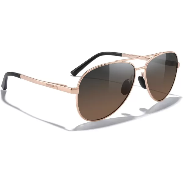 MERRYS Aviator Sunglasses for Men Women  Polarized Driving Sun glasses Mirrored Lens UV 400 Protection 58 MMRose Gold FrameGray Brown Lens