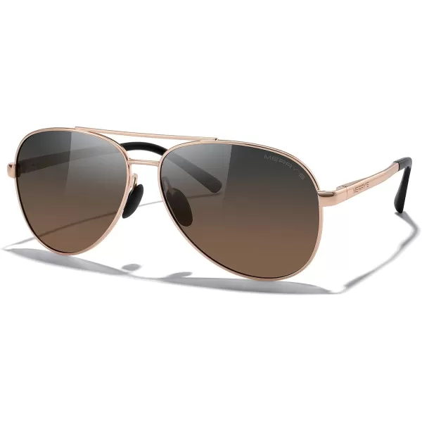MERRYS Aviator Sunglasses for Men Women  Polarized Driving Sun glasses Mirrored Lens UV 400 Protection 58 MMRose Gold FrameGray Brown Lens