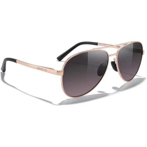 MERRYS Aviator Sunglasses for Men Women  Polarized Driving Sun glasses Mirrored Lens UV 400 Protection 58 MMRose Gold FrameGray Purple Lens