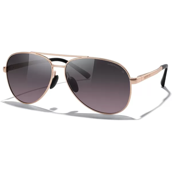 MERRYS Aviator Sunglasses for Men Women  Polarized Driving Sun glasses Mirrored Lens UV 400 Protection 58 MMRose Gold FrameGray Purple Lens