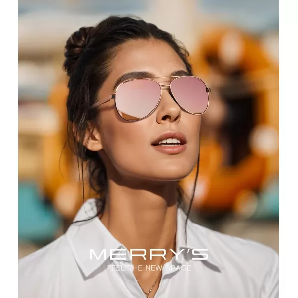 MERRYS Aviator Sunglasses for Men Women  Polarized Driving Sun glasses Mirrored Lens UV 400 Protection 58 MMRose Gold FramePink Mirror Lens