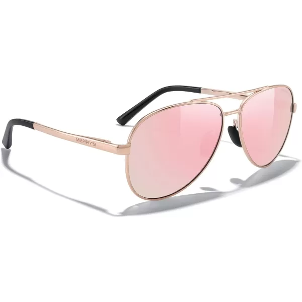 MERRYS Aviator Sunglasses for Men Women  Polarized Driving Sun glasses Mirrored Lens UV 400 Protection 58 MMRose Gold FramePink Mirror Lens