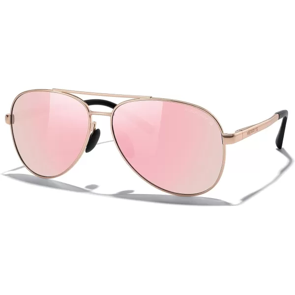 MERRYS Aviator Sunglasses for Men Women  Polarized Driving Sun glasses Mirrored Lens UV 400 Protection 58 MMRose Gold FramePink Mirror Lens