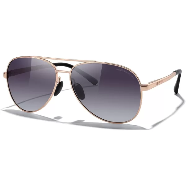MERRYS Aviator Sunglasses for Men Women  Polarized Driving Sun glasses Mirrored Lens UV 400 Protection 58 MMRose Gold FramePurple Gradient Lens
