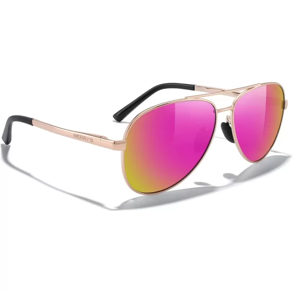 MERRYS Aviator Sunglasses for Men Women  Polarized Driving Sun glasses Mirrored Lens UV 400 Protection 58 MMRose Gold FrameRose Red Mirror Lens