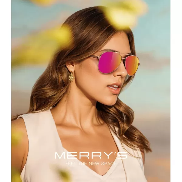 MERRYS Aviator Sunglasses for Men Women  Polarized Driving Sun glasses Mirrored Lens UV 400 Protection 58 MMRose Gold FrameRose Red Mirror Lens
