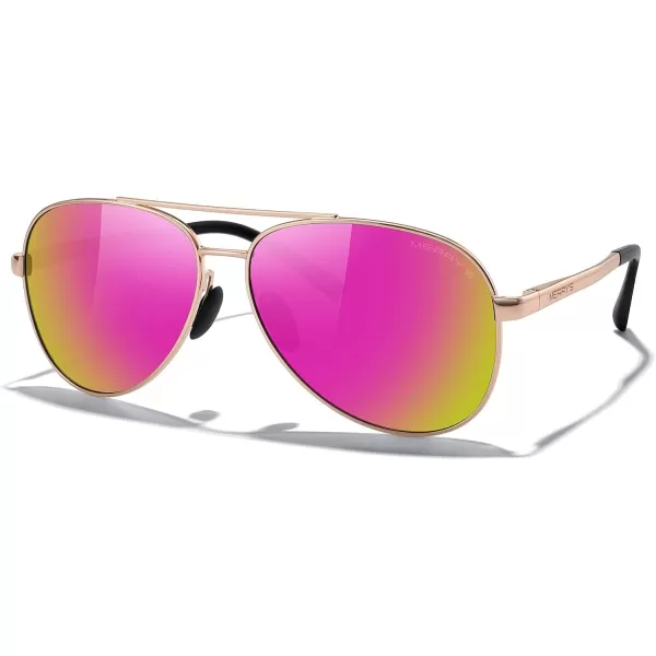 MERRYS Aviator Sunglasses for Men Women  Polarized Driving Sun glasses Mirrored Lens UV 400 Protection 58 MMRose Gold FrameRose Red Mirror Lens